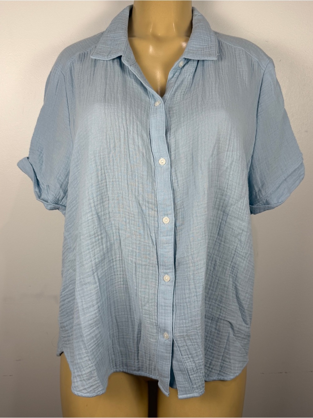 New Lucky Brand Gauze Button Front Shirt Sz L Beach Coastal Lightweight Top